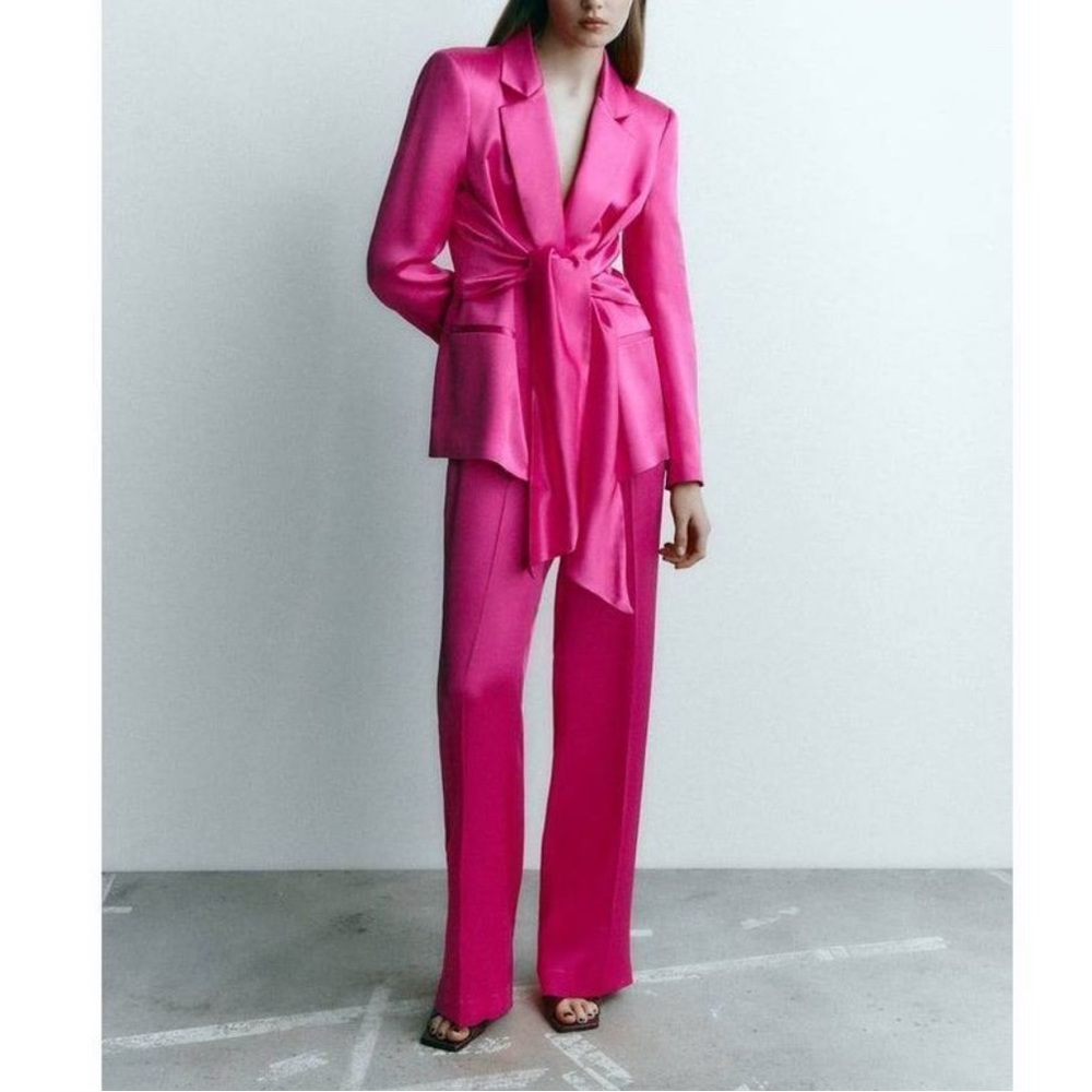 Zara Pink Silk Blazer Set with Matching Pants